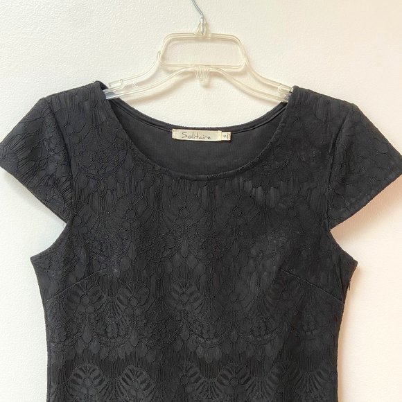 Black SOLITAIRE Lace Dress w/ Cap Sleeve - Picture 2 of 2